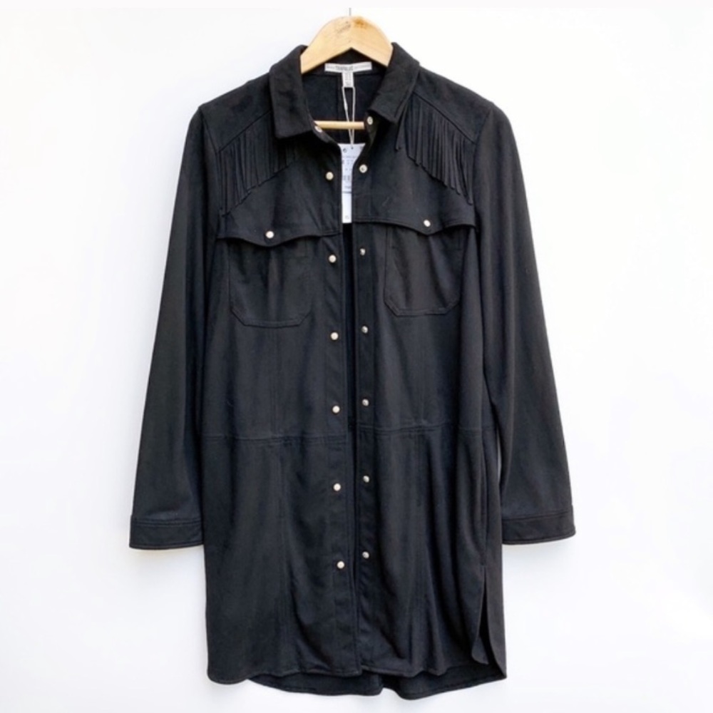 NWT Zara Trafaluc Suede Fringe Button Coat Medium